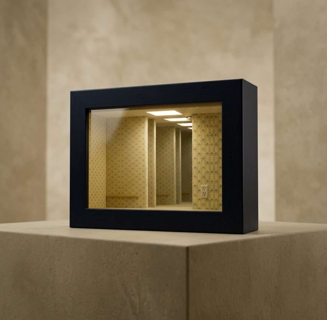 Backrooms Infinity Mirror | Level 0 Abyss Light Frame |  Liminal Space Desk Decor | LED Tunnel Wall Art | Gamer Room
